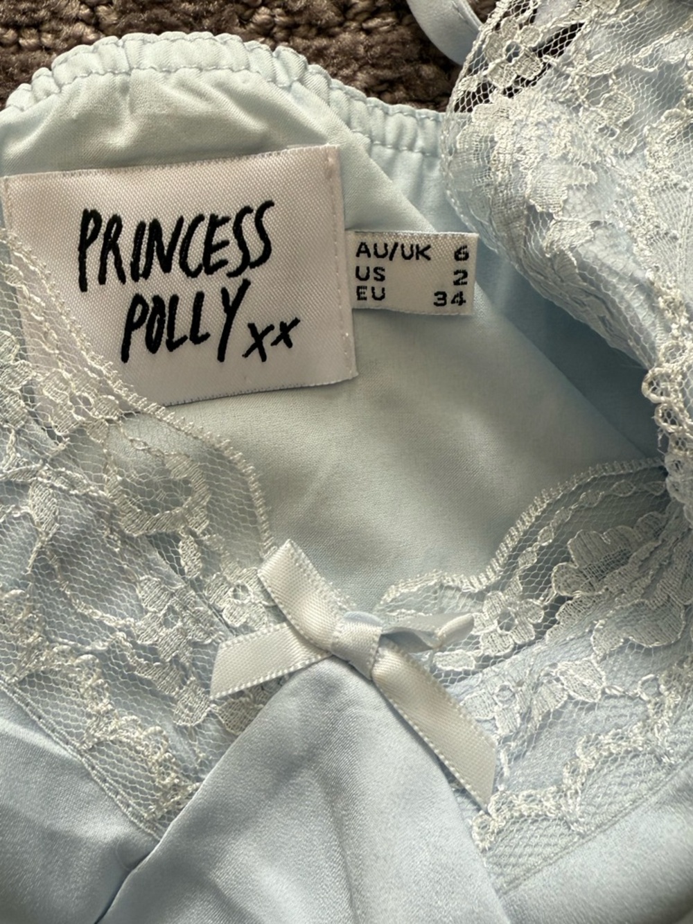 Princess Polly "Old School Love" Cropped Lace Top in baby blue. Size 2 - Picture 3 of 4